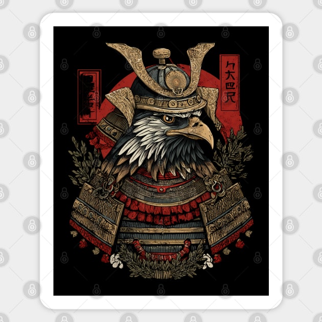 Regal Hawk in Kabuto Armor – Japanese Brush Style Sticker by TuncGK